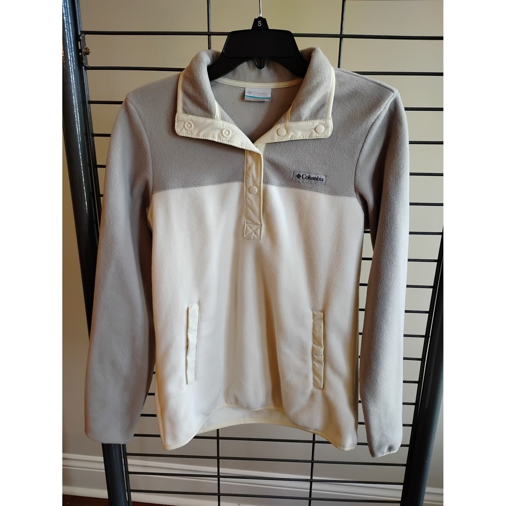 Columbia Benton Springs Fleece‎ Pullover Cream Grey Snap Neck XS XL0359